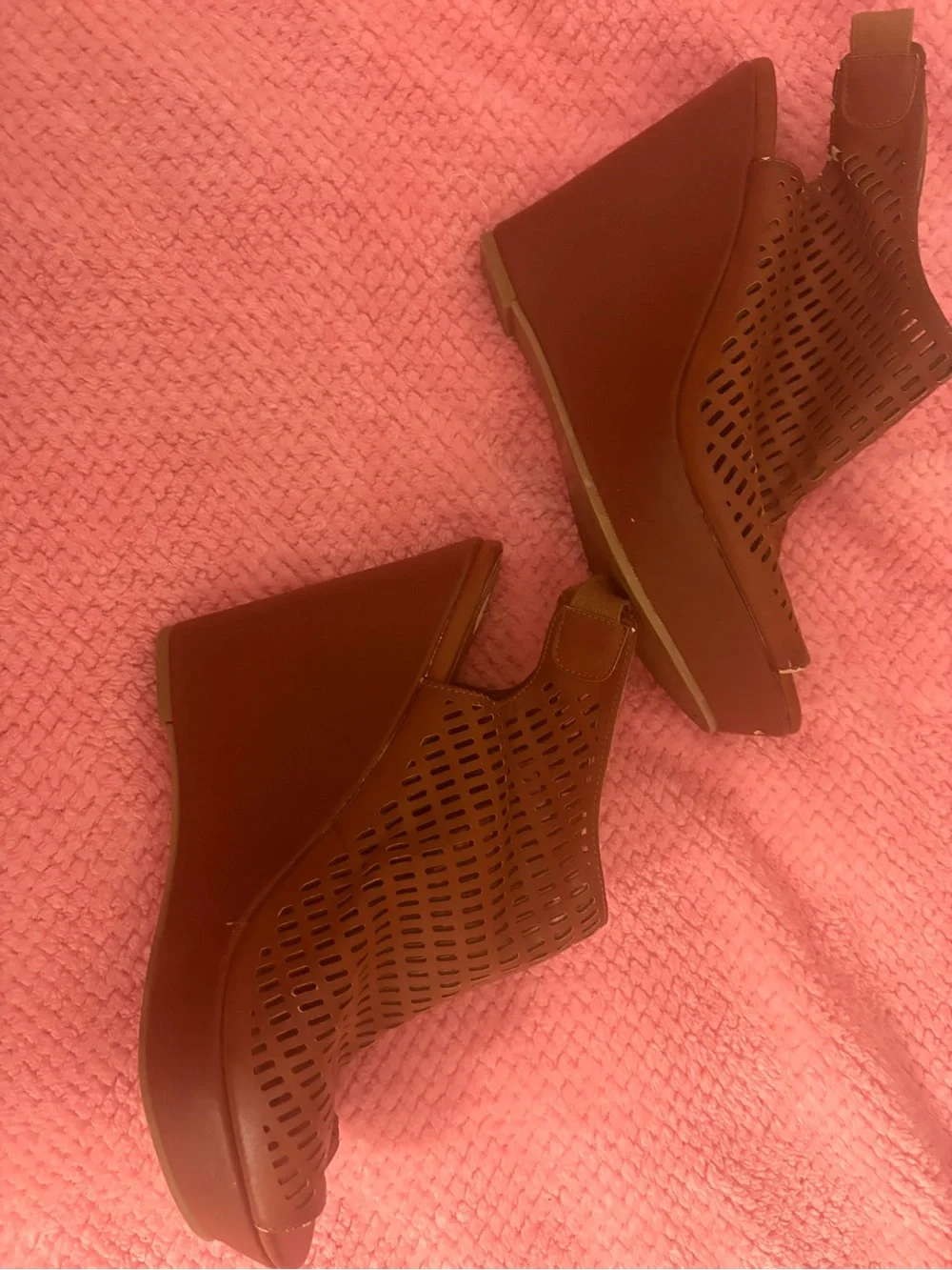 Madden Girl Brown Perforated Peep-Toe Wedge Sandals